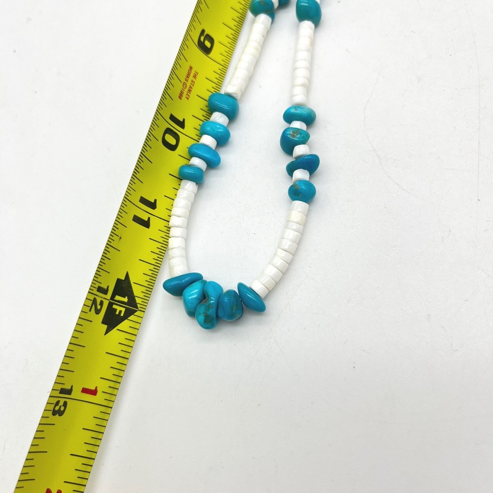 Vintage Turquoise Nugget and White Heishi Shell Bead Necklace 24 Inch Boho - Picture 6 of 7
